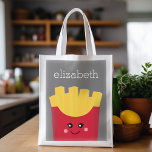 Cute Kawaii Fransk Fries med eget namn Återanvändbar Påse<br><div class="desc">En modern teckning av en fransk grå låda med ljusa färger.</div>