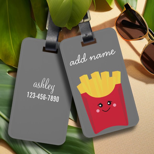 Cute Kawaii Fransk Fries med eget namn Bagagebricka (Personalized Luggage Tag)