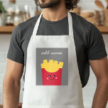 Cute Kawaii Fransk Fries med eget namn Förkläde<br><div class="desc">En modern teckning av en fransk grå låda med ljusa färger.</div>