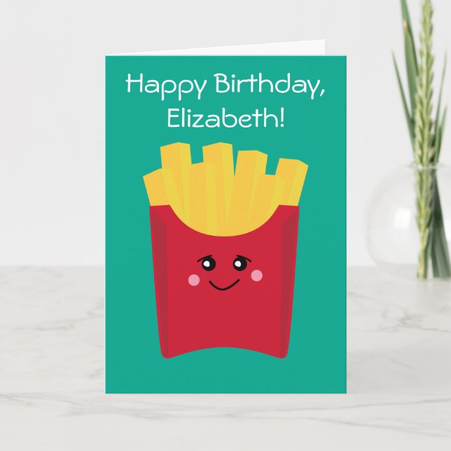 Cute Kawaii Fransk Fries med eget namn Kort (Framsida)