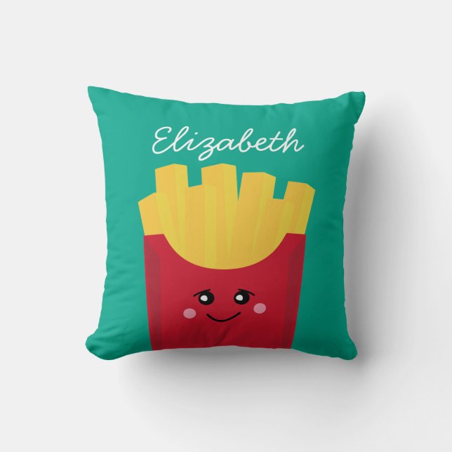 Cute Kawaii Fransk Fries med eget namn Kudde (Framsida)