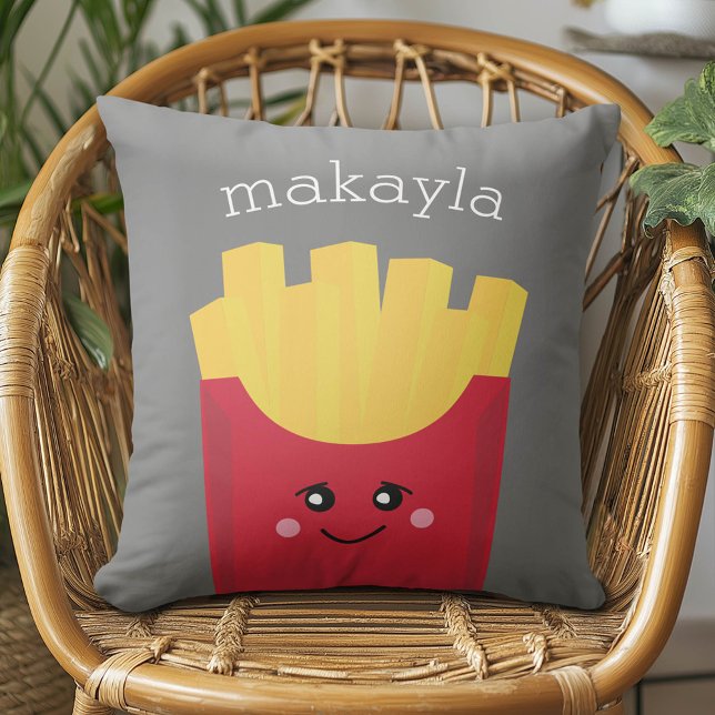 Cute Kawaii Fransk Fries med eget namn Kudde (Whimsical French Fries Pillow)