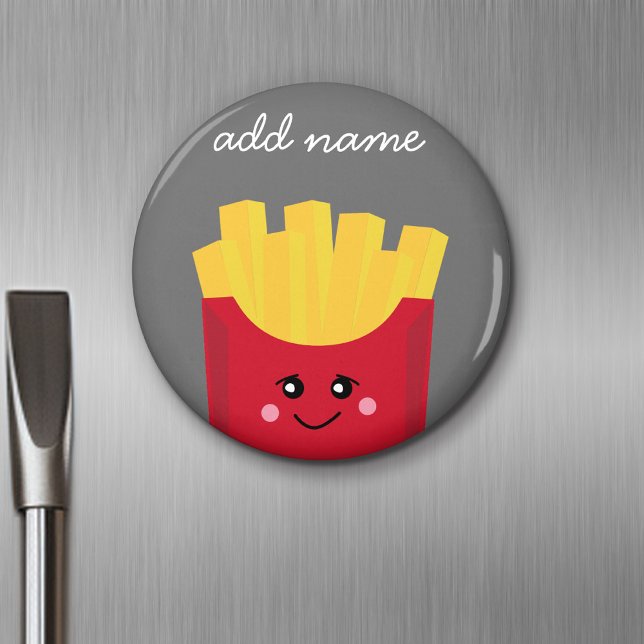 Cute Kawaii Fransk Fries med eget namn Magnet (Personalized Fridge Magnet - Add Custom Text)