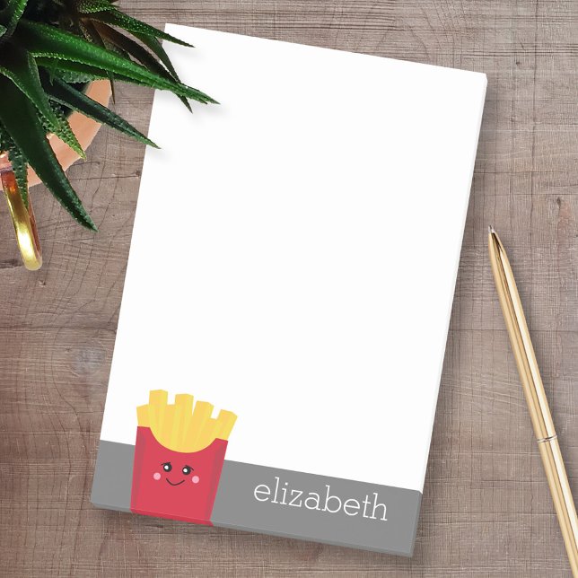 Cute Kawaii Fransk Fries med eget namn Post-it Block (Custom Post-it Note Pads - Add your name and other text)