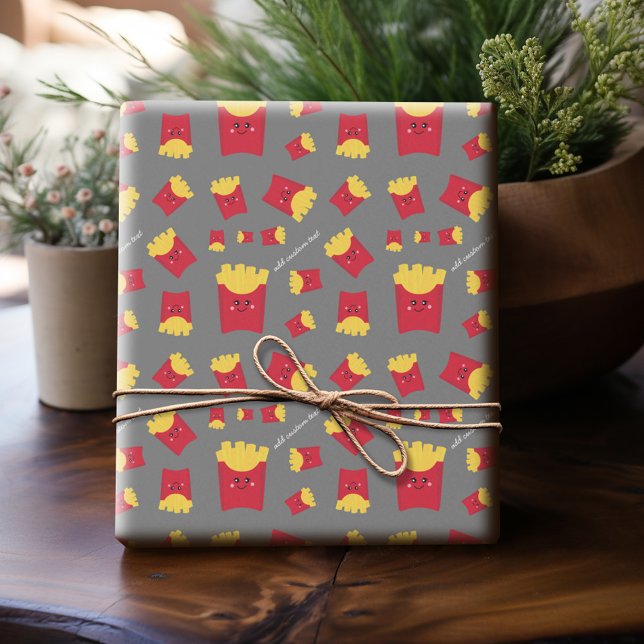 Cute Kawaii Fransk Fries med eget namn Presentpapper (Personalized Wrapping Paper)