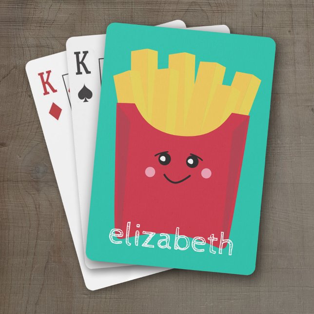 Cute Kawaii Fransk Fries med eget namn Spelkort (Personalized Playing Cards)