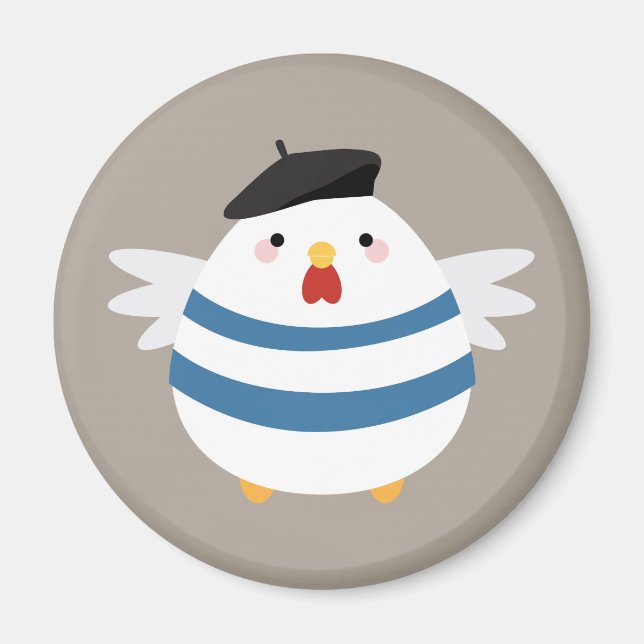 Cute Kawaii Fransk Hen Illustration Magnet (Framsidan)