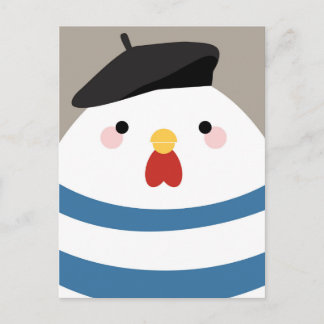 Cute Kawaii Fransk Hen Illustration-vykort Vykort
