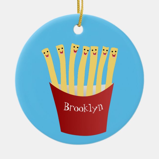 Cute kawaii fries - illustration av tecknaden för  julgransprydnad keramik (Framsidan)