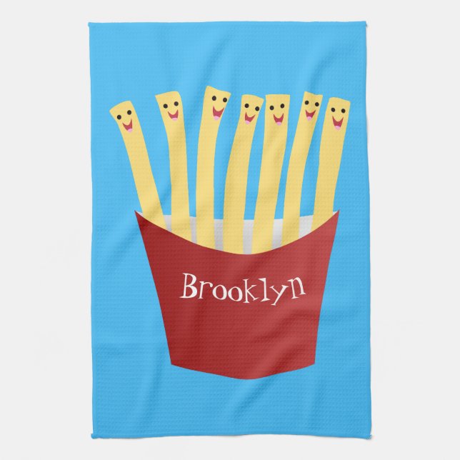 Cute kawaii fries - illustration av tecknaden för  kökshandduk (Vertikal)