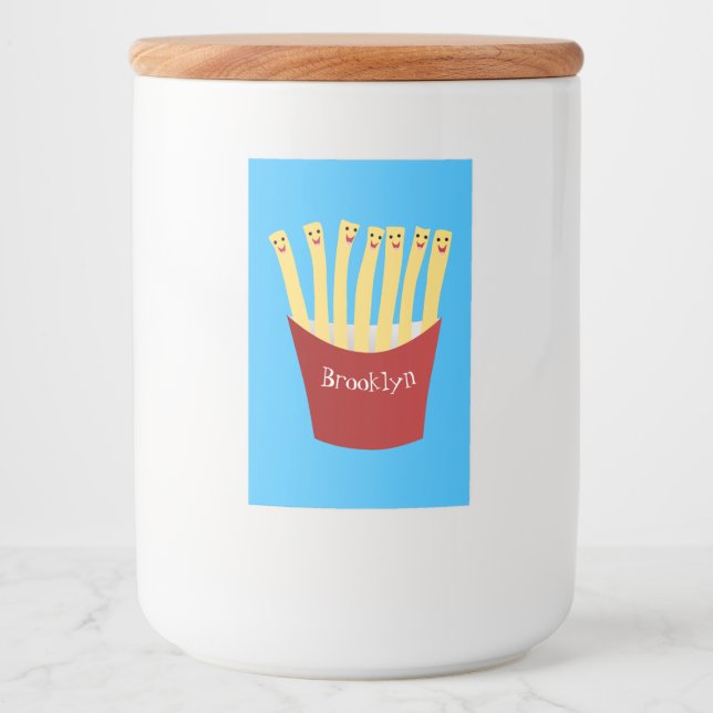 Cute kawaii fries - illustration av tecknaden för  mat etikett (Framsida)
