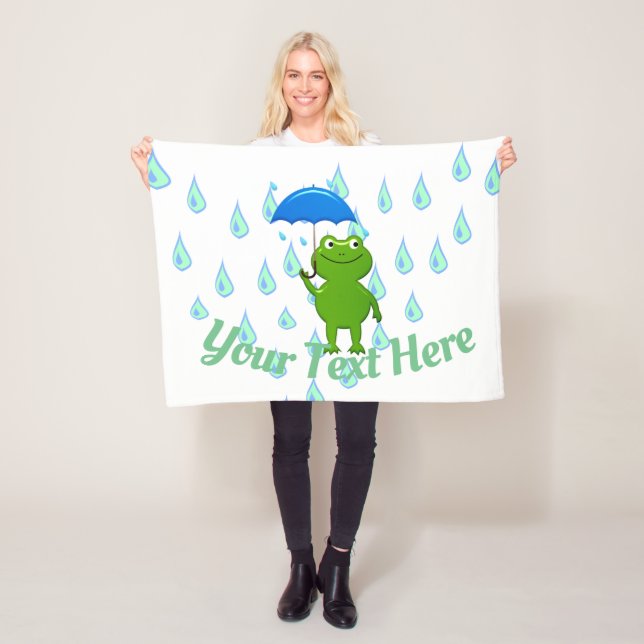 Cute Kawaii Frog and Rain Fleecefilt (På plats)
