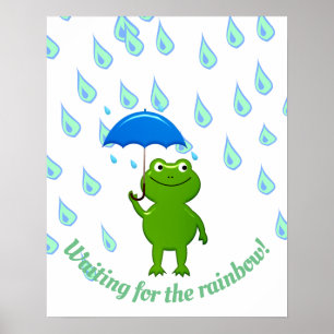 Cute Kawaii Frog and Rain Poster