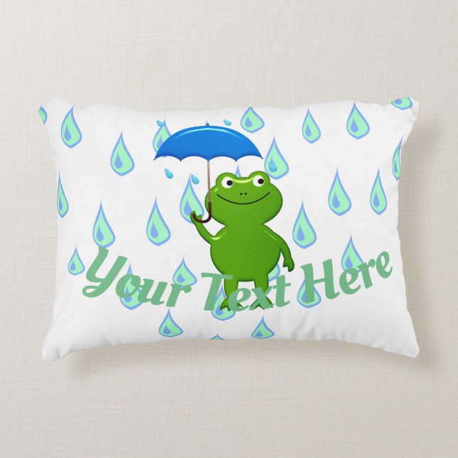 Cute Kawaii Frog and Rain Prydnadskudde (Framsidan)