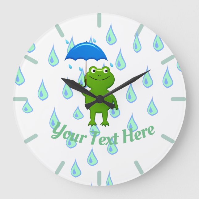 Cute Kawaii Frog and Rain Stor Klocka (Framsida)