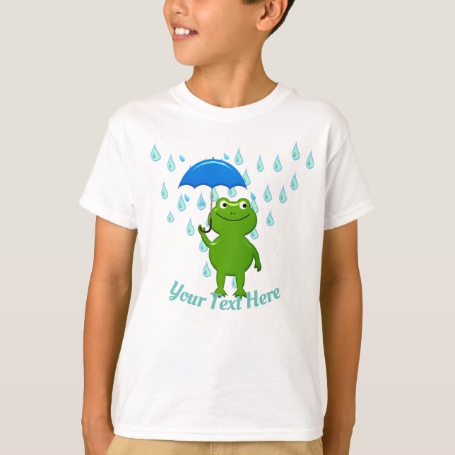 Cute Kawaii Frog and Rain T Shirt (Framsida)
