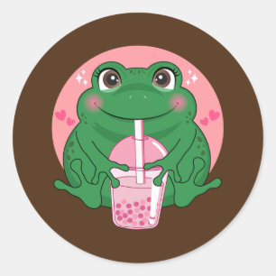 Cute Kawaii Frog Boba Bubble Tea Women Manar Tonår Runt Klistermärke