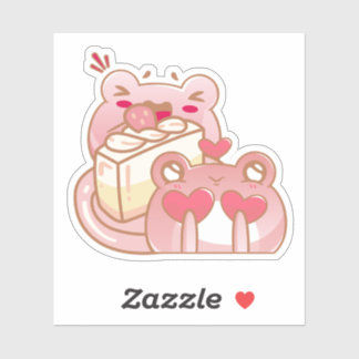 Cute Kawaii Frog Eating Cake Personalized Klistermärken
