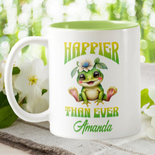 Cute Kawaii Frog Happier Than någonsin funny Två-Tonad Mugg