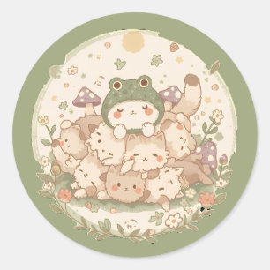 Cute Kawaii Frog Hat Cat Cottagecore Aesthetic Runt Klistermärke