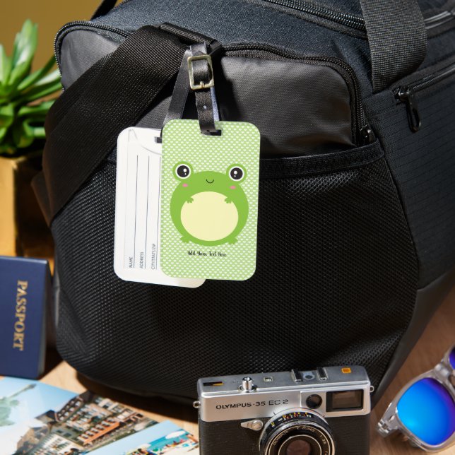 Cute Kawaii Frog med Personlig Text och foto Bagagebricka (Framsida & Baksida)
