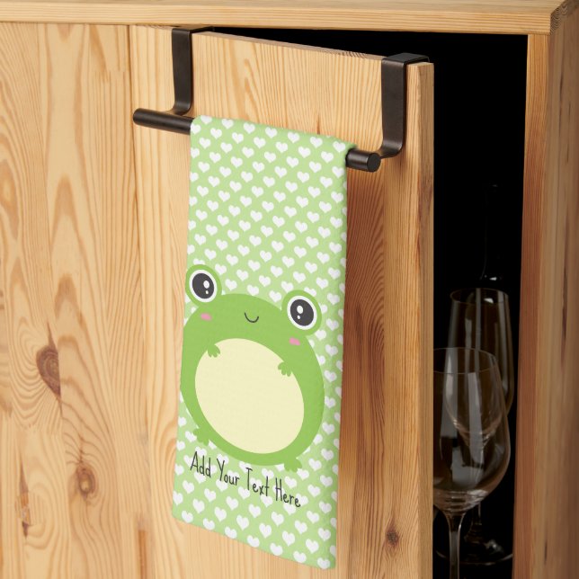 Cute Kawaii Frog med Personlig Text och foto Kökshandduk (Thirds Fold)