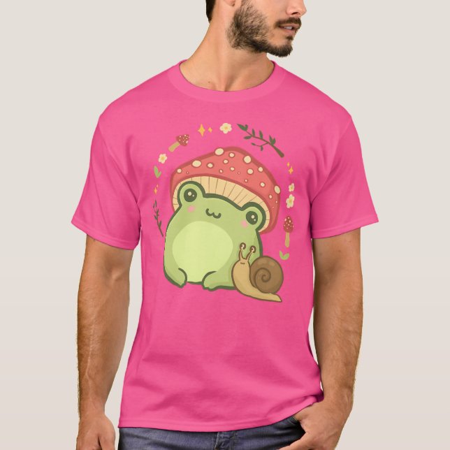 Cute Kawaii Frog med Toadstool Mushroom Hat och S T Shirt (Framsida)