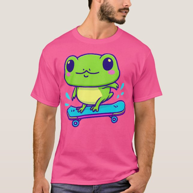 Cute Kawaii Frog på Skateboard T Shirt (Framsida)