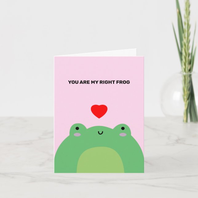 Cute Kawaii Frog Red Heart Höger Toad Kärlek Kort (Framsida)