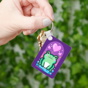 Cute Kawaii Froggie Frog & Hearts Nyckelring