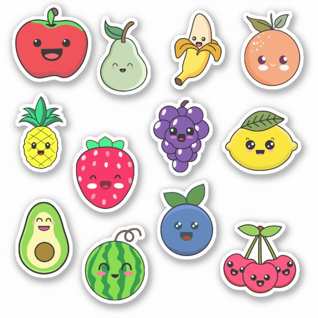 Cute Kawaii Fruit Stickers Klistermärken (Framsida)