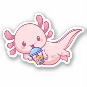 Cute Kawaii Funny Axolotl Boba Bubble Tea Klistermärken