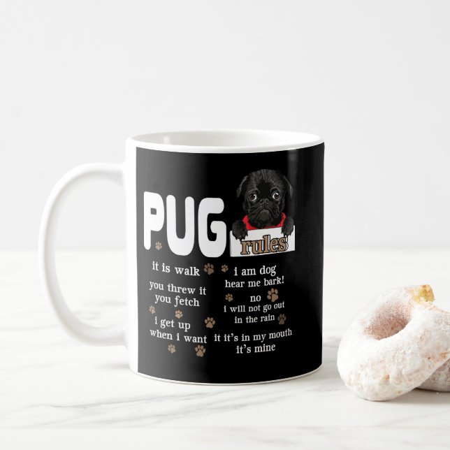 Cute Kawaii Funny Black Pug Dog Rules Gifts Kaffemugg (Med munk)