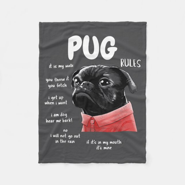 Cute Kawaii Funny Black Pug Dog Rules Men Women Ki Fleecefilt (Framsidan)