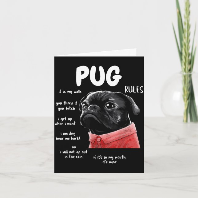 Cute Kawaii Funny Black Pug Dog Rules Men Women Ki Kort (Framsida)