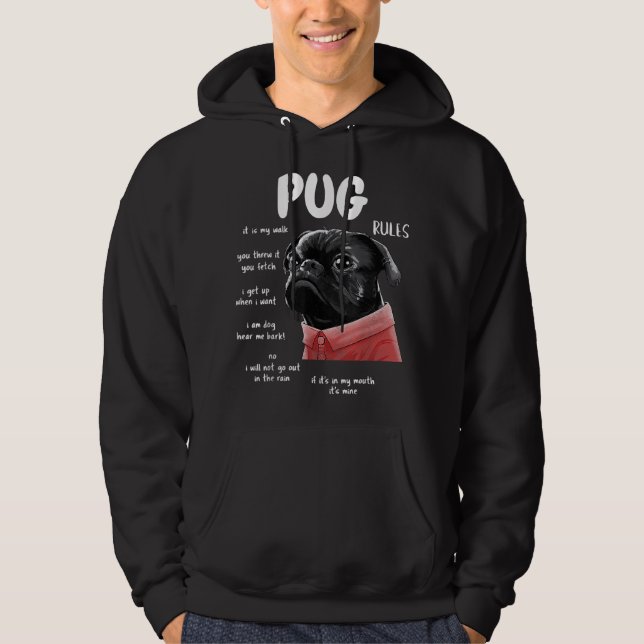 Cute Kawaii Funny Black Pug Hund Regler Gifts Hoodie (Framsida)