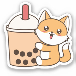 Cute Kawaii Funny Fox Boba Bubble Tea Klistermärken