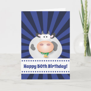 Cute Kawaii Funny Tecknad Cow Lycklig 50:e födelse Kort