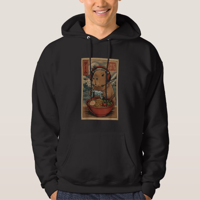 Cute Kawaii Gamer Capybara Ramen Retro Japanese Ca Hoodie (Framsida)