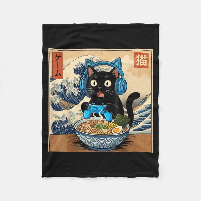 Cute Kawaii Gamer Cat Funny Ramen Japanese Cat Gam Fleecefilt (Framsidan)