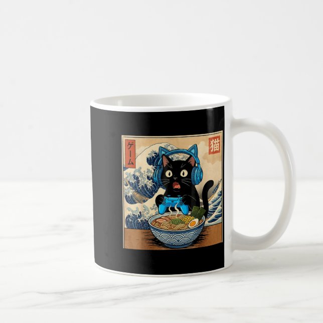 Cute Kawaii Gamer Cat Funny Ramen Japanese Cat Gam Kaffemugg (Höger)