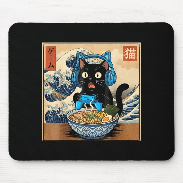 Cute Kawaii Gamer Cat Funny Ramen Japanese Cat Gam Musmatta (Framsidan)