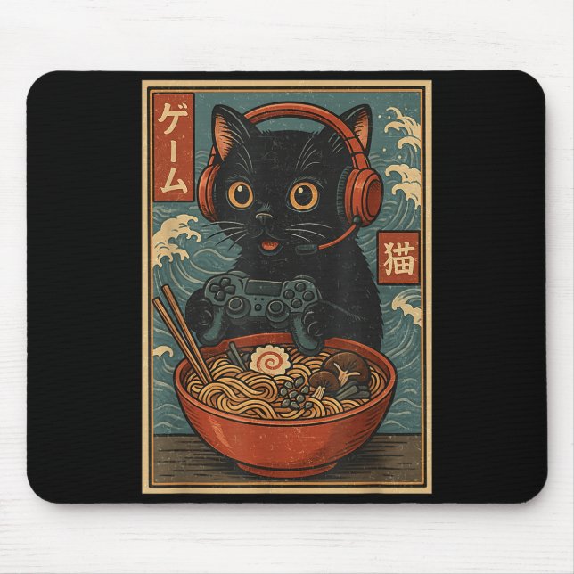 Cute Kawaii Gamer Cat Funny Ramen Retro Japanese C Musmatta (Framsidan)