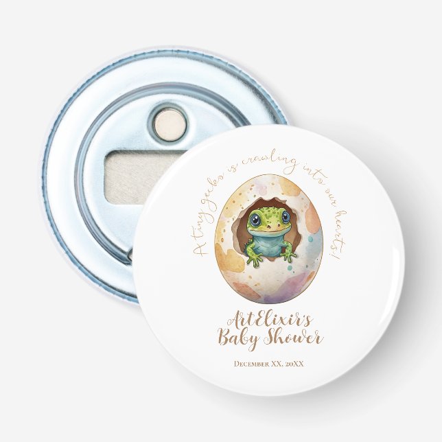 Cute Kawaii Gecko Lizard Egg Baby Shower Flasköppnare (Framsidan)