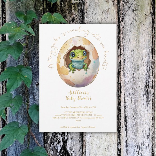 Cute Kawaii Gecko Lizard Egg Baby Shower Inbjudningar (Skapare uppladdad)