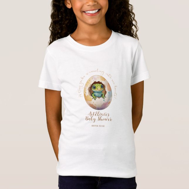 Cute Kawaii Gecko Lizard Egg Baby Shower T Shirt (Framsida)