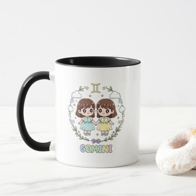 Cute Kawaii Gemini Zodiac Sign Mugg (Med munk)