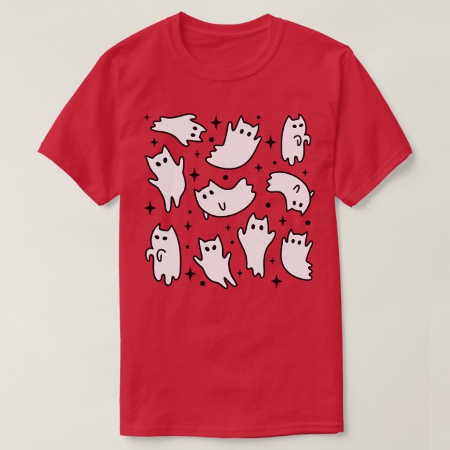 Cute Kawaii Ghost Cats Halloween Orange T Shirt (Design framsida)
