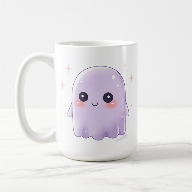 Cute Kawaii Ghost Coffee Mug | Cozy Halloween Cup Kaffemugg (Vänster)