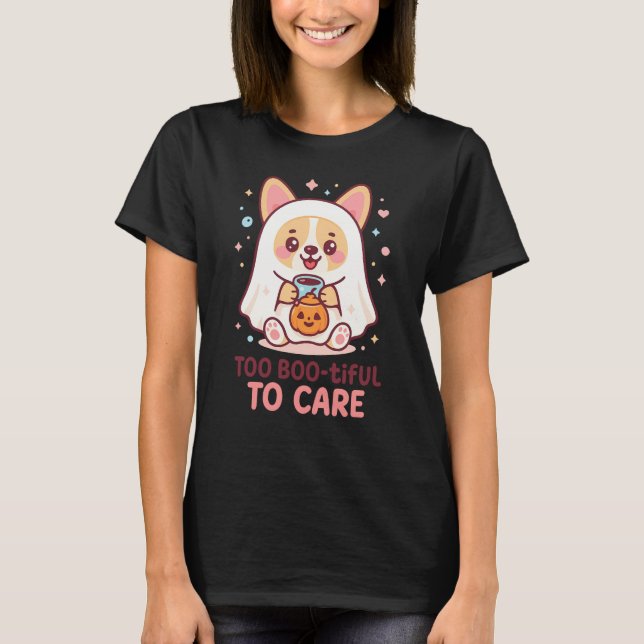 Cute Kawaii Ghost Corgi Halloween T Shirt (Framsida)